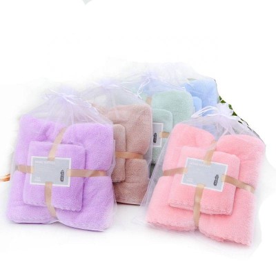 Coral Fleece High Density Microfiber Bath Face 2pcs Set Gift Towel